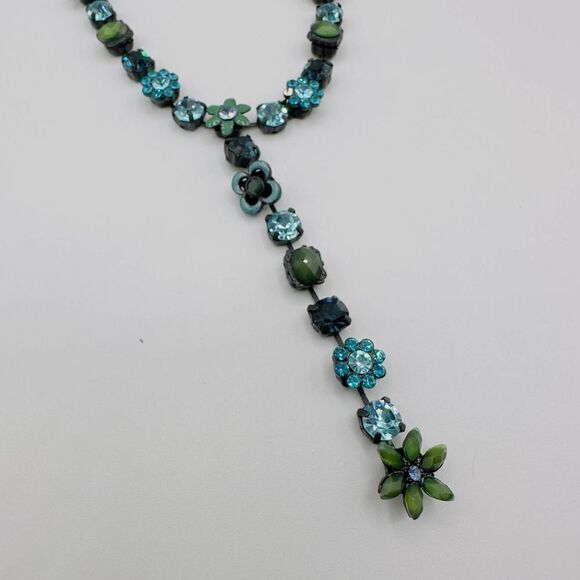 Vintage 1990'Small VCLM Flower Rhinestone Crystal Y-Drop Necklace - Picture 3 of 5